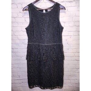 Banana Republic Dress Womens 12 Black Lace Peplum Waist Sleeveless Lined